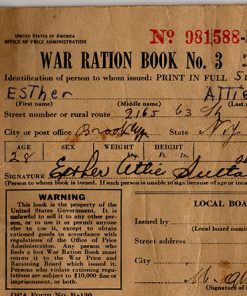 Esther Attie Sultan’s War Ration Book, WWII