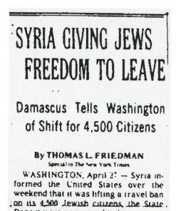 Syria Giving Jews Freedom to Leave